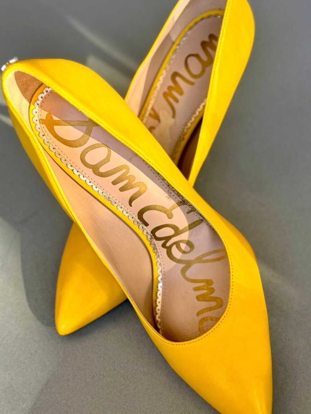 Sam Edelman Hazel Marigold Yellow Leather Pointed Toe Stiletto Pump Size 8.5